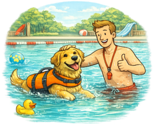 Swimming at Dogs at Camp